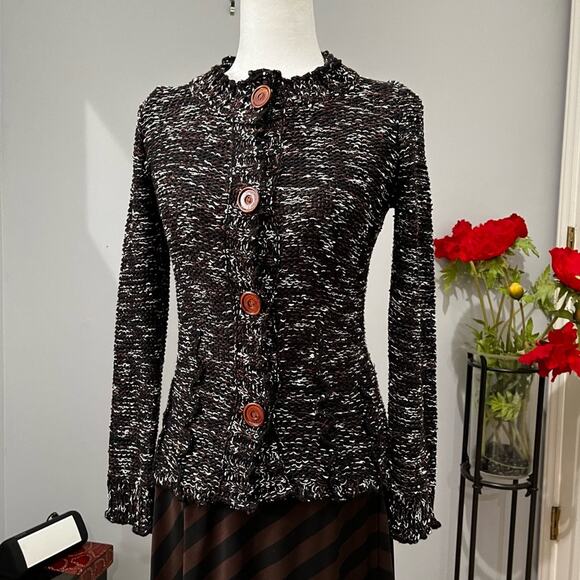 NEW BCBG Academia Flutter Collar Button Front Open Weave Knit Cardigan S NWOT - Picture 12 of 16